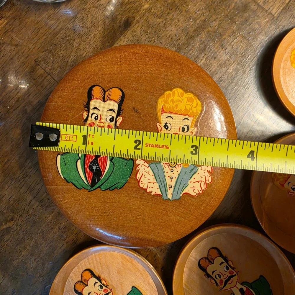 Vintage Reganware Wooden Coaster Set with Lid 8pc Mid Century Japan Kitsch Decor